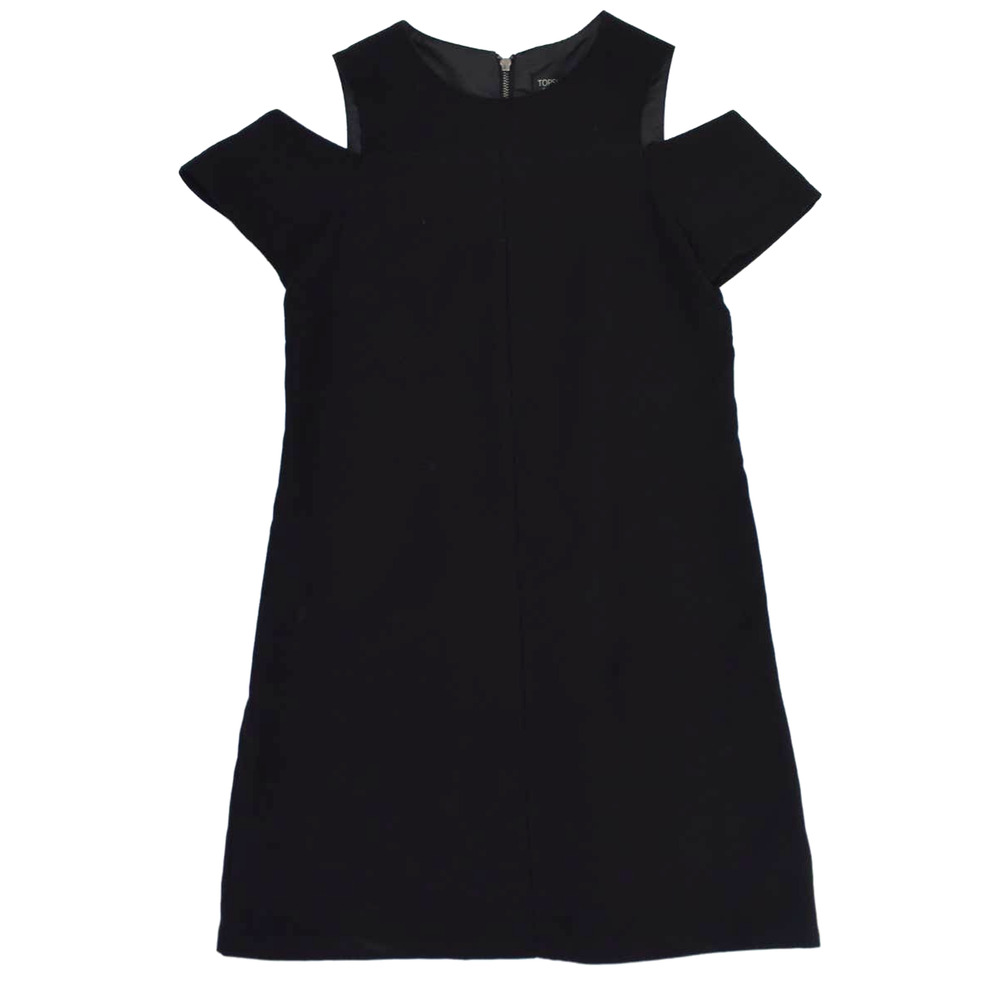 TOPSHOP Black Textured Cold Shoulder Mini Shift Dress Womens 6